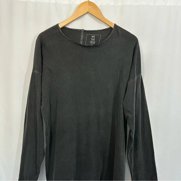 Free People Long Sleeve Cotton Relaxed Fit Top in Washed Black - Picture 4 of 11